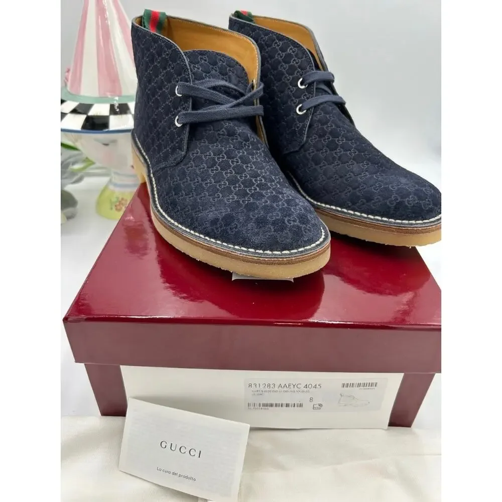 Men's Gucci MOREAU GG suede ankle boots size 8 fits 8.5 US made in Italy
